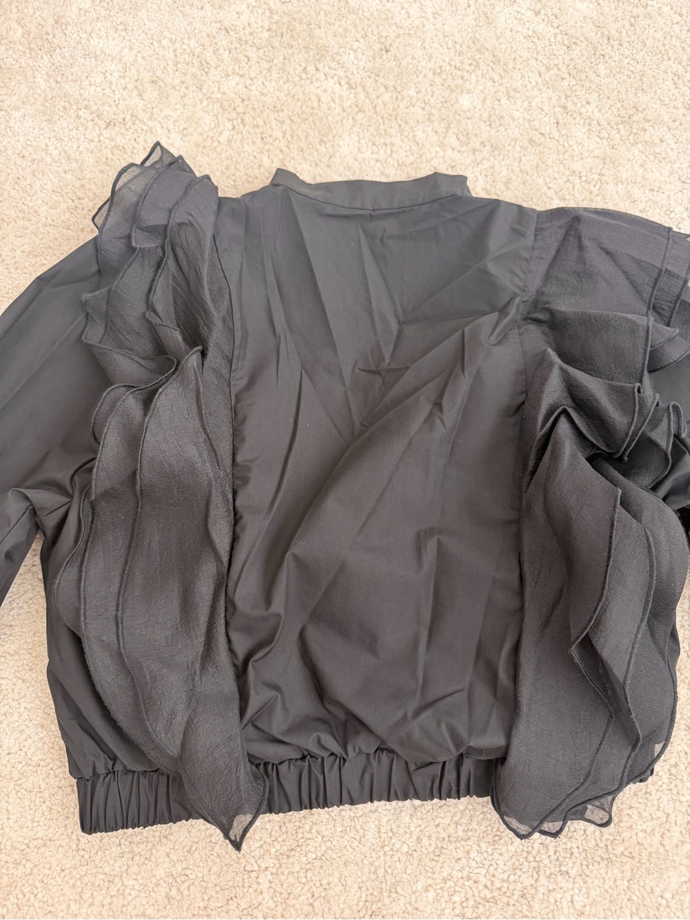 Black Ruffle Zip-Front Women's Jacket - Picture 6 of 6